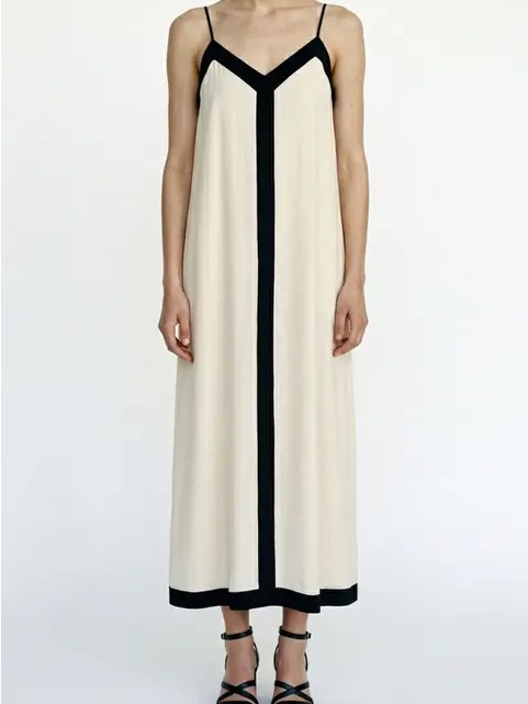 Black Trim Cream Maxi Slip Dress